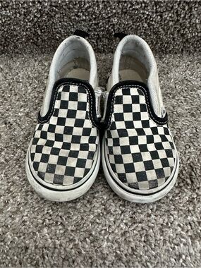 Toddler Black and White Check Slip-On Shoes